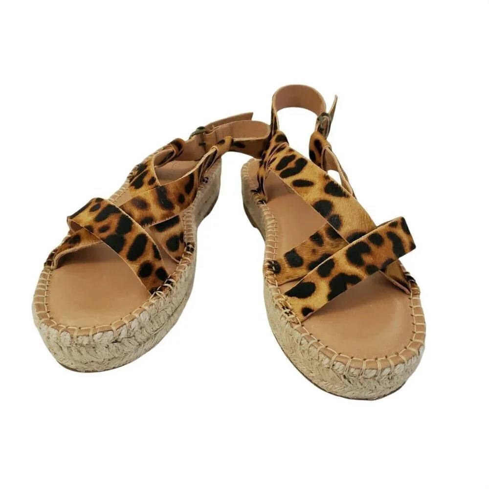 Madewell Malia Espadrille Sandals 8.5 Leopard Calf Hair Asymmetrical NEW‎
